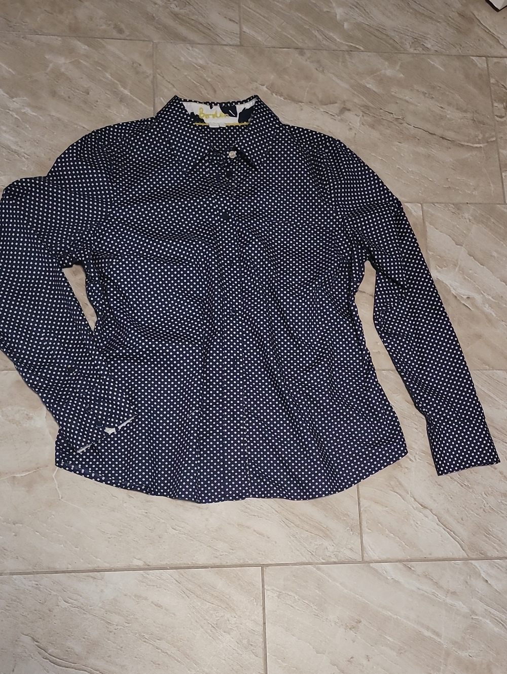 Boden Navy Blue Polka Dot Button-Front Blouse